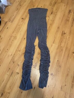 SHEIN Gray Strapless Ruched Leg Jumpsuit
